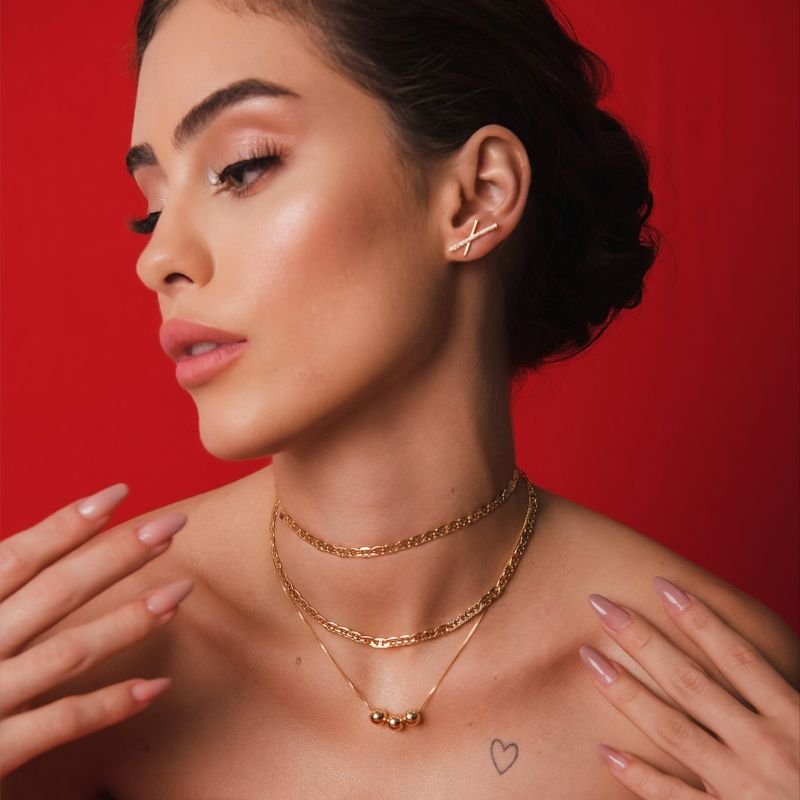 CHOKER ELOS 8 RISCADOS BANHADO A OURO 18K