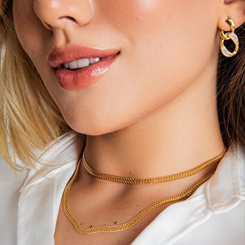 CHOKER ELOS DUO MINI DOURADO FOLHEADO