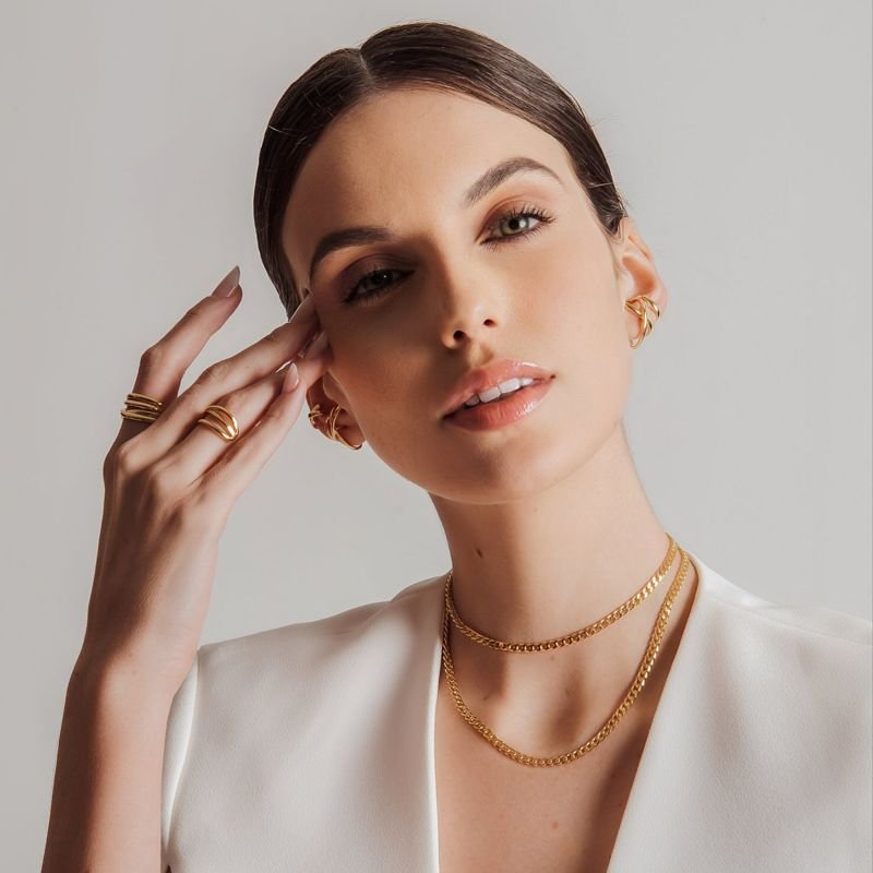 CHOKER ELOS GRUMET DIAMANTADA FRISADA BANHADO A OURO 18K