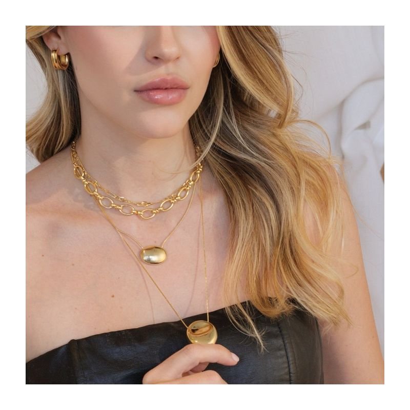 CHOKER ELOS OVAL COM LIGAMENTO GRANDE BANHADO A OURO 18K