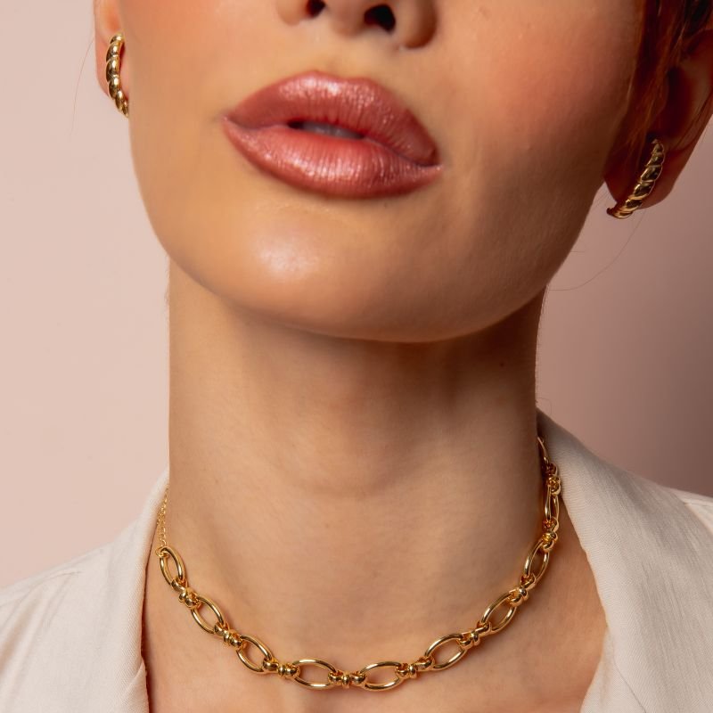 CHOKER ELOS OVAL COM LIGAMENTO GRANDE BANHADO A OURO 18K