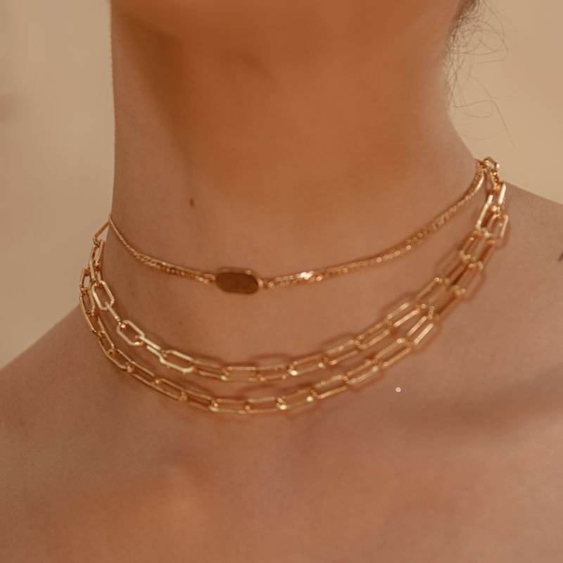 CHOKER ELOS PLAQUINHA BASIC BANHADO A OURO 18K