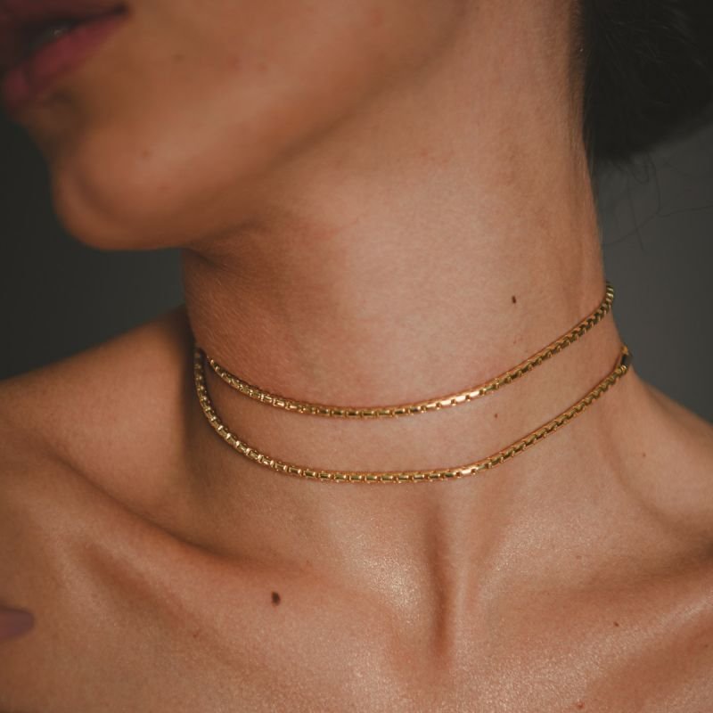 CHOKER ELOS RETANGULARES VASADOS BANHADO A OURO 18K