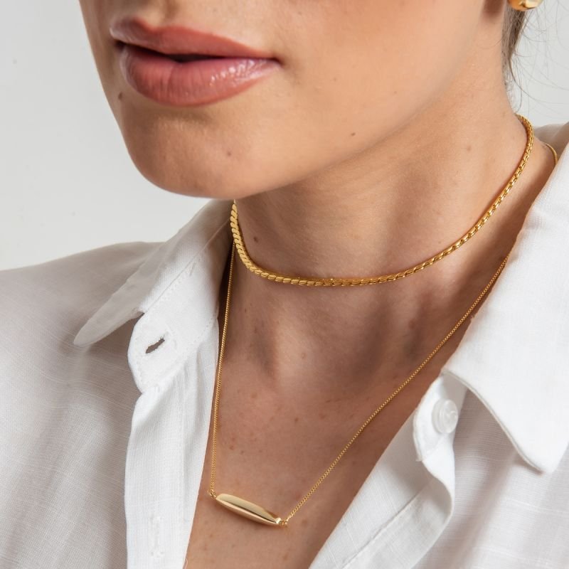 CHOKER ELOS SOBREPOSTOS ULTRA BANHADO A OURO 18K