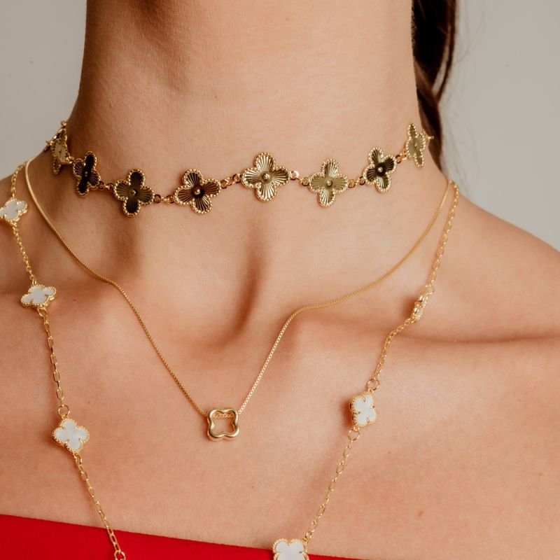 CHOKER EM TREVOS CLÁSSIC 18MM BANHADO A OURO 18K