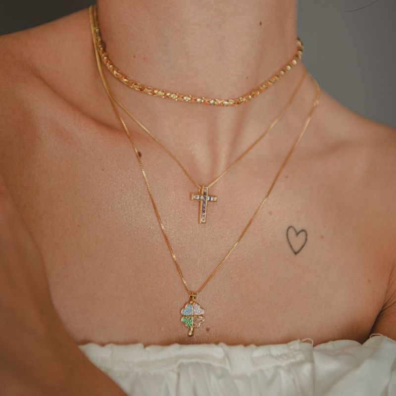 CHOKER GEOMETRICA VASADA DOURADO FOLHEADO