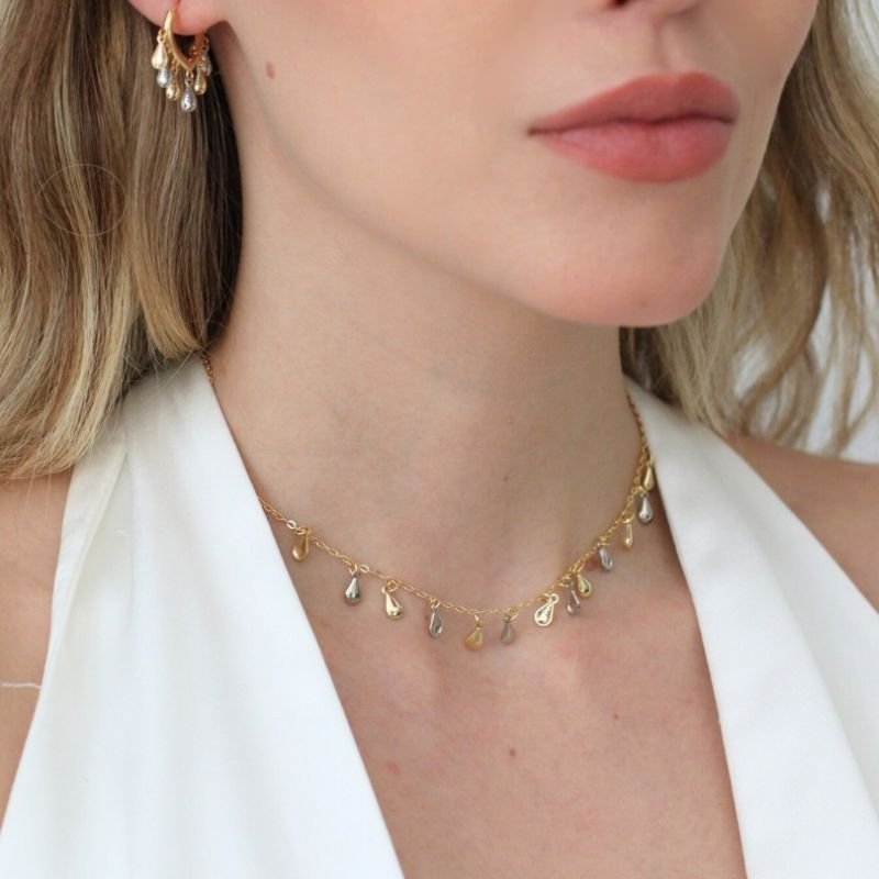 CHOKER GOTA SERENA PRATA E DOURADO BANHADO A OURO 18K