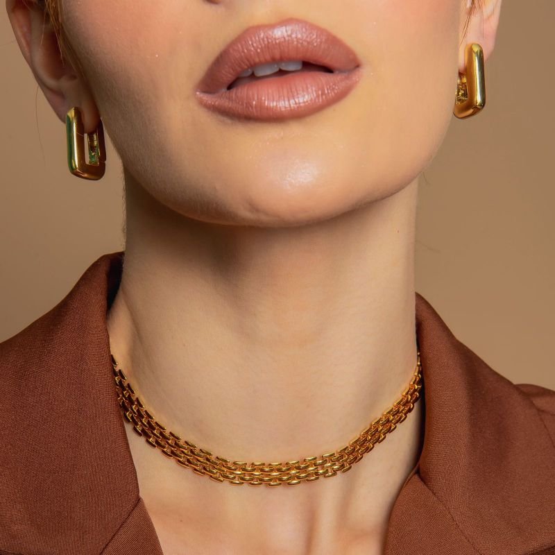 CHOKER MALHA RETANGULAR BANHADO A OURO 18K