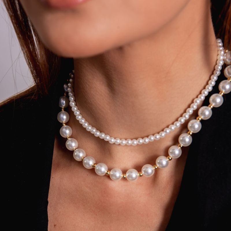 CHOKER PÉROLAS E BOLINHAS BANHADO A OURO 18K