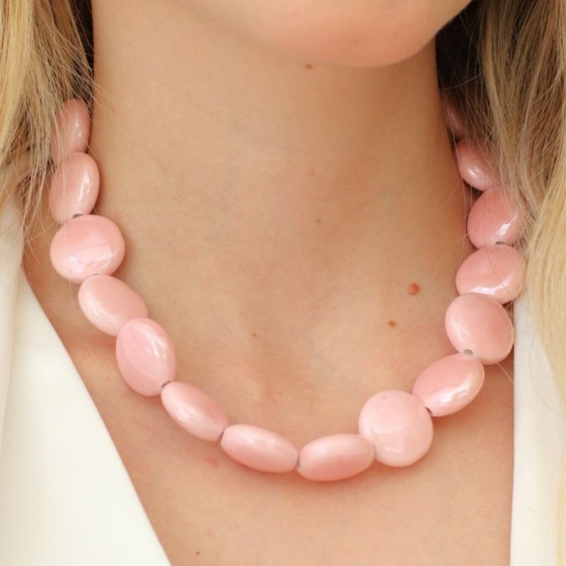 CHOKER PORCELANA ROSA BANHADO A OURO 18K