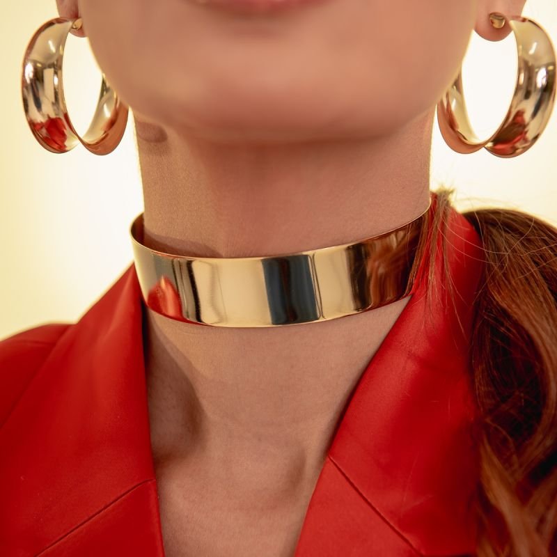 CHOKER RÍGIDA LISA 25MM DOURADO FOLHEADO