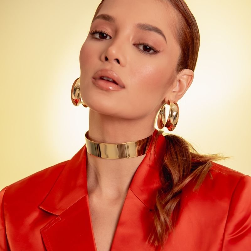 CHOKER RÍGIDA LISA 25MM DOURADO FOLHEADO