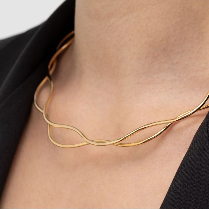 CHOKER RIGIDA ONDULADA G DOURADO FOLHEADO