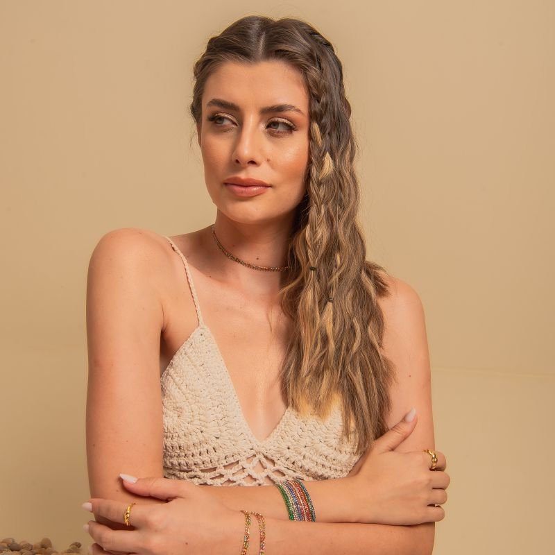 CHOKER RIVIERA DUPLA COLORIDA DOURADO FOLHEADO