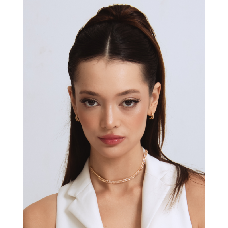 CHOKER RIVIERA ZIRCÔNIA ROSA 2,5MM BANHADA A OURO 18K