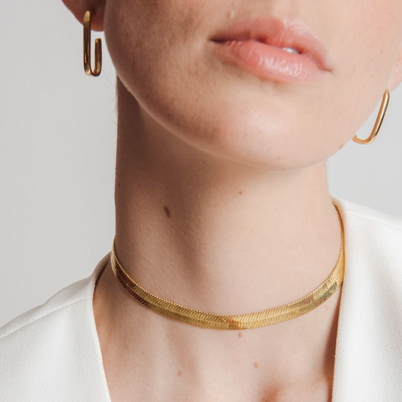 CHOKER SNAKE 8MM BANHADO A OURO 18K