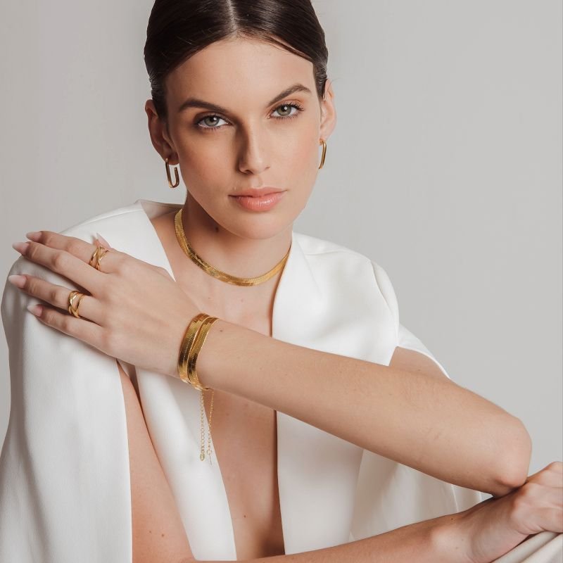 CHOKER SNAKE 8MM BANHADO A OURO 18K