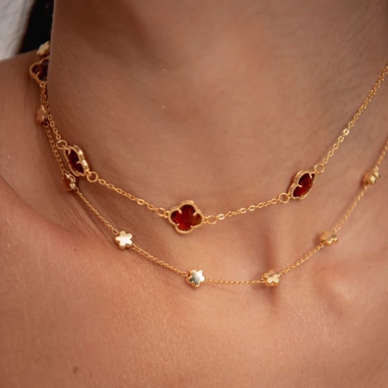 CHOKER TREVO ÂMBAR 1OMM BANHADO A OURO 18K