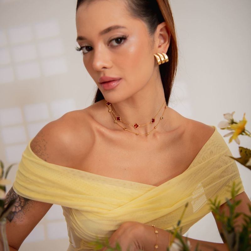 CHOKER TREVO ÂMBAR 1OMM BANHADO A OURO 18K