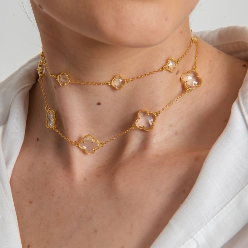 CHOKER TREVO CRISTAL 14MM BANHADO A OURO 18K