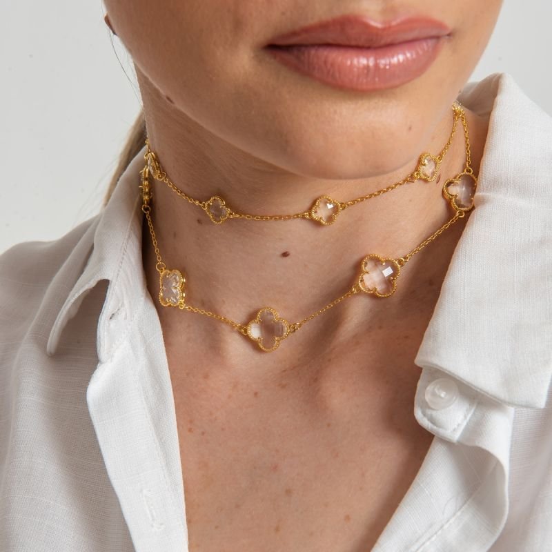 CHOKER TREVO CRISTAL 8MM BANHADO A OURO 18K