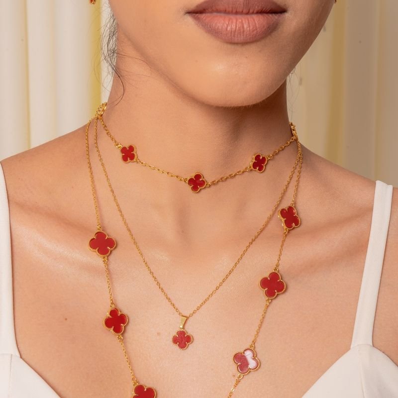 CHOKER TREVO RED 11MM BANHADO A OURO 18K