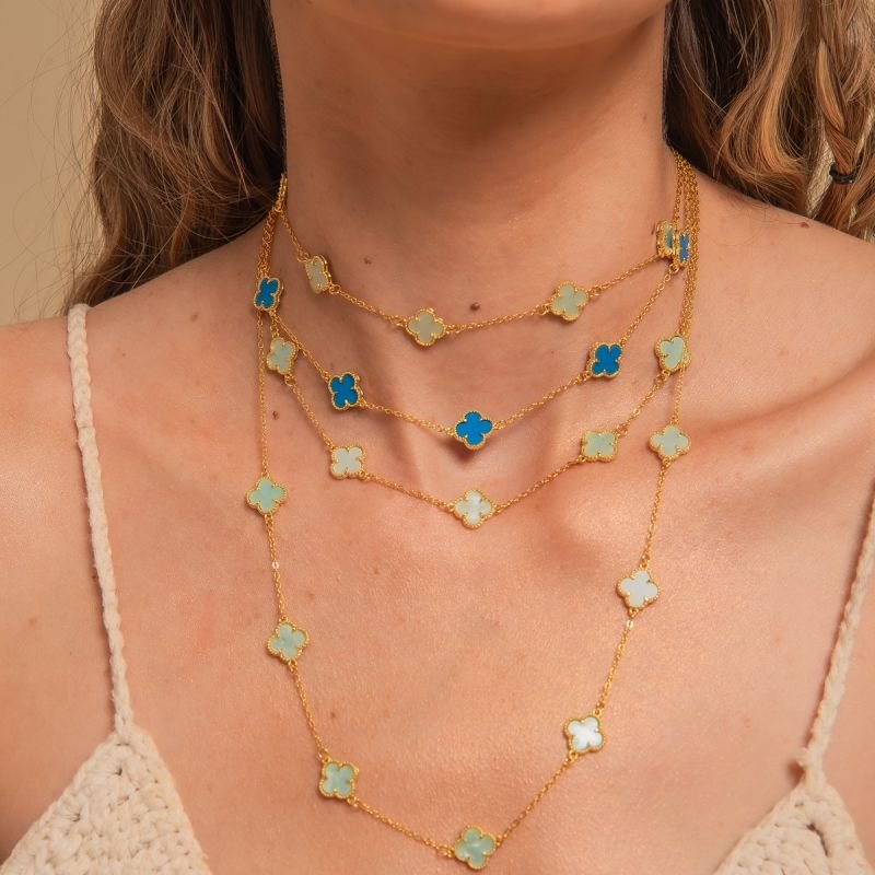 CHOKER TREVO TURQUESA 10MM BANHADO A OURO 18K