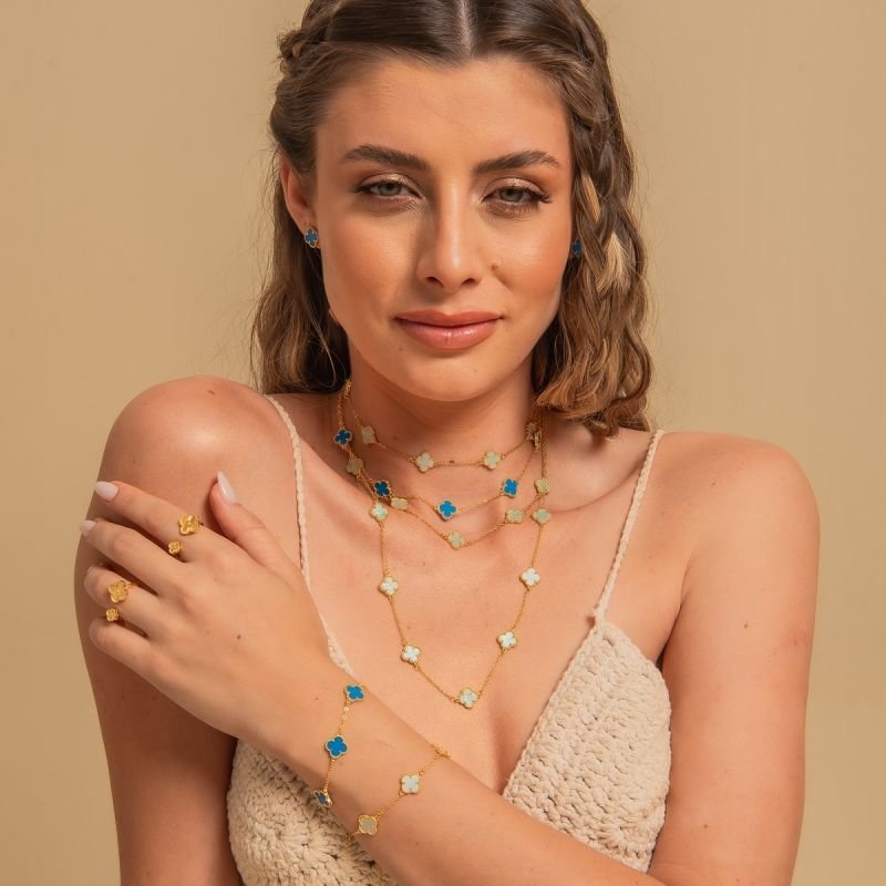 CHOKER TREVO TURQUESA 10MM BANHADO A OURO 18K