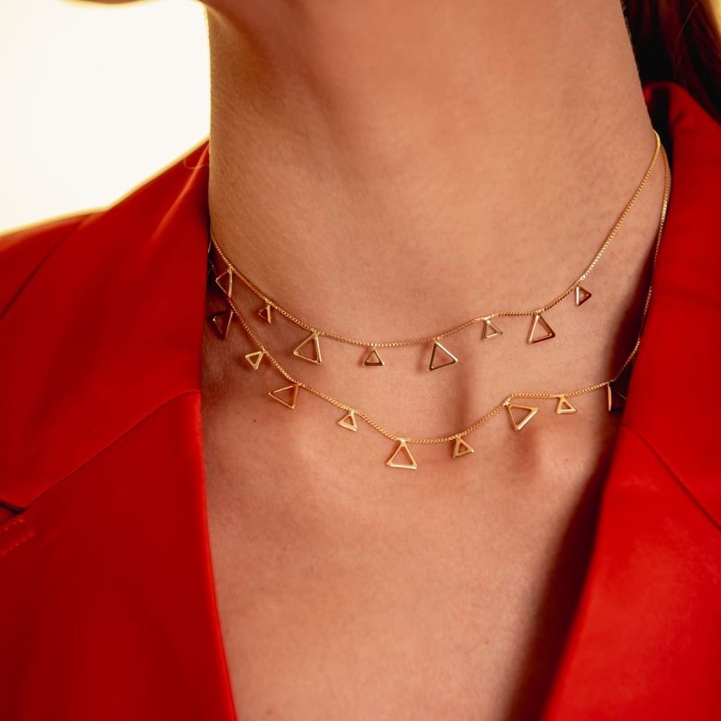 CHOKER TRIANGULOS VARIADOS BANHADO A OURO 18K