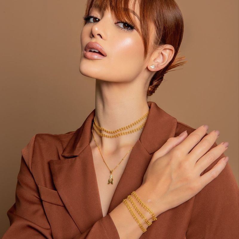 CHOKER TRIO FILEIRAS DE BOLINHAS BANHADO A OURO 18K NIVER8