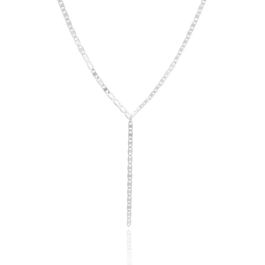 COLAR GRAVATA ELOS ACHATADOS PRATEADO FOLHEADO