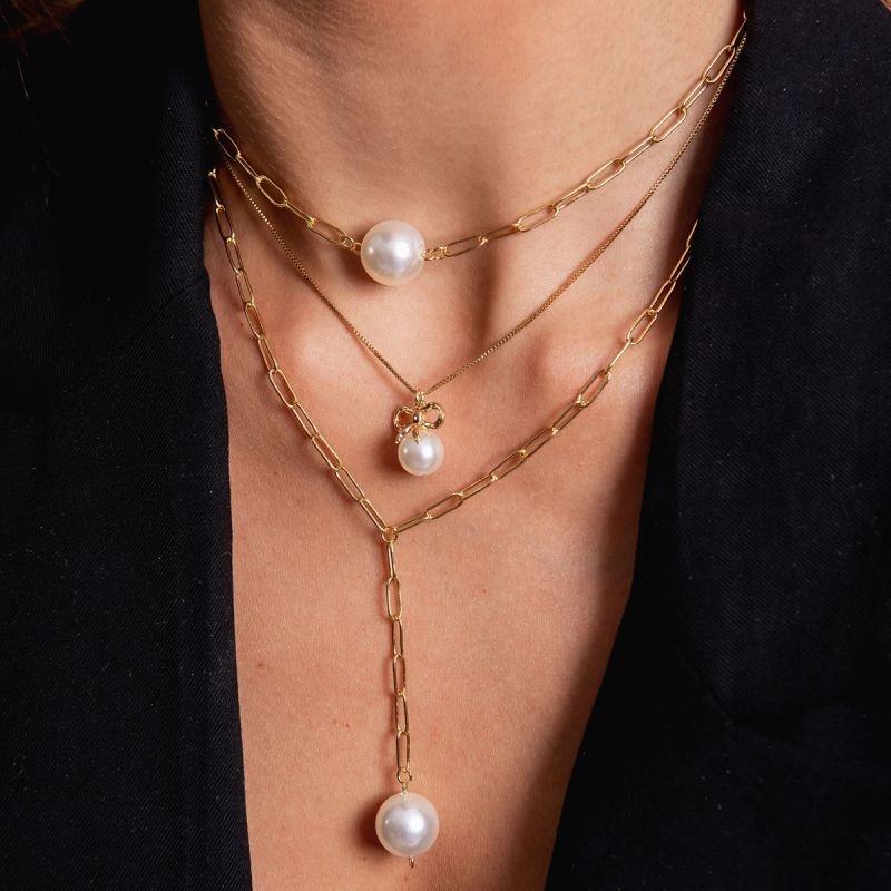 COLAR ANDY PÉROLA DOURADO FOLHEADO