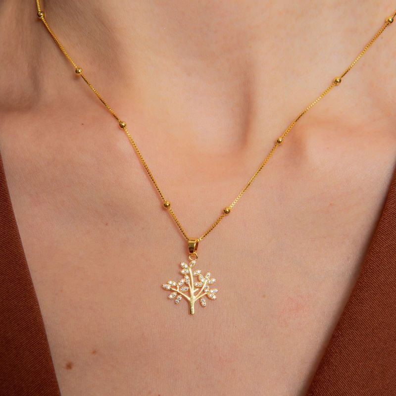 COLAR ARVORE DA VIDA ZIRCÔNIA DOURADO FOLHEADO