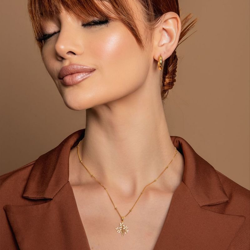 COLAR ARVORE DA VIDA ZIRCÔNIA DOURADO FOLHEADO