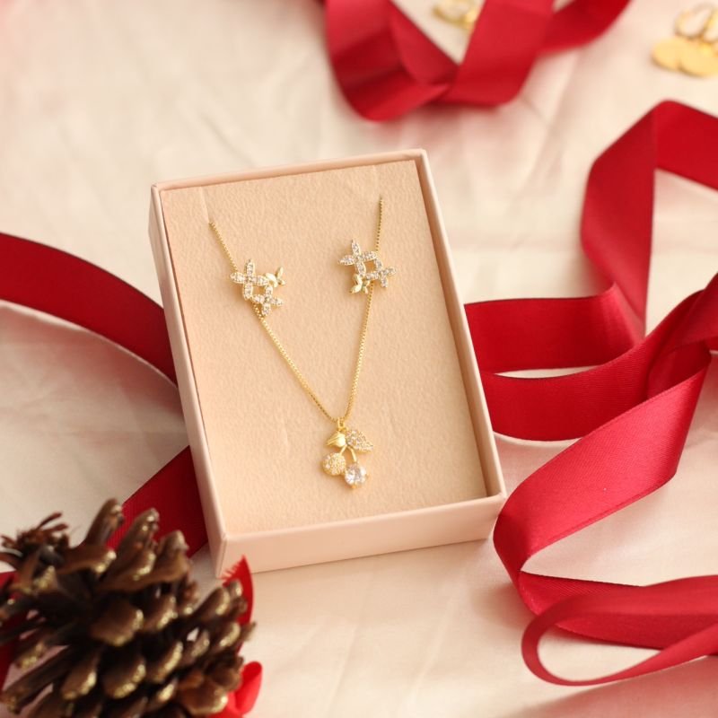 COLAR CHERRY DE ZIRCÔNIA BANHADO A OURO 18K