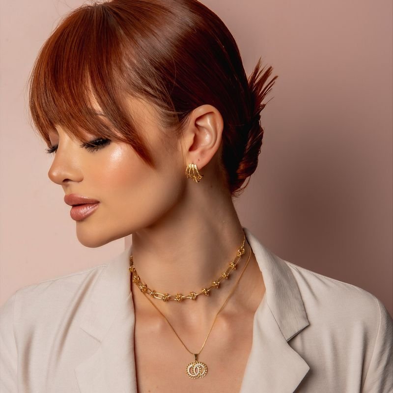 COLAR CIRCULO DUPLO VAZADO ZIRCÔNIA DOURADO FOLHEADO