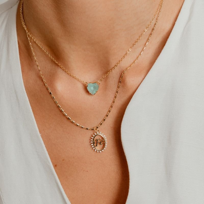 COLAR CORAÇÃO AZUL BABY BANHADO A OURO 18K