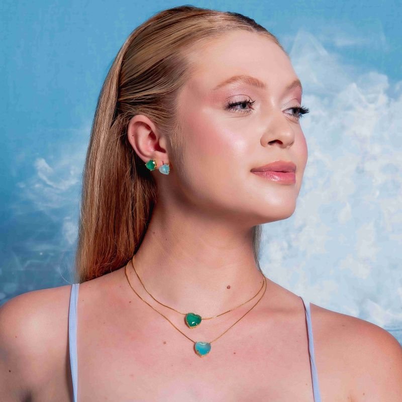 COLAR CORAÇÃO AZUL BANHADO A OURO 18K