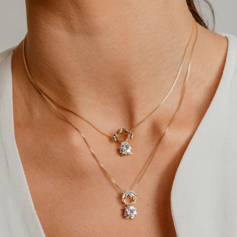 COLAR CORAÇÃO CRISTAL MENINO DOURADO FOLHEADO