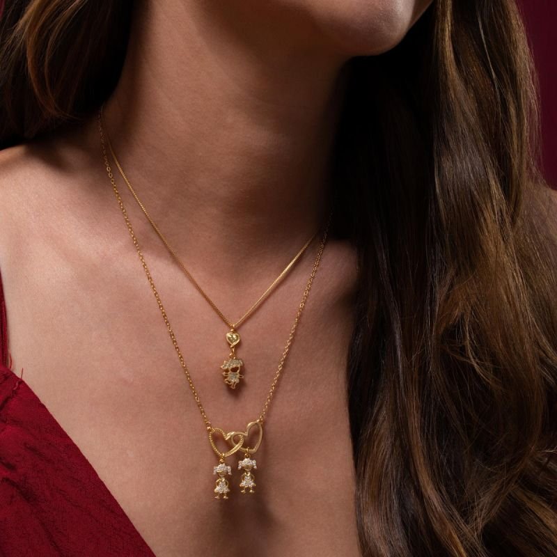 COLAR CORAÇÃO DUAS FILHAS DOURADO FOLHEADO
