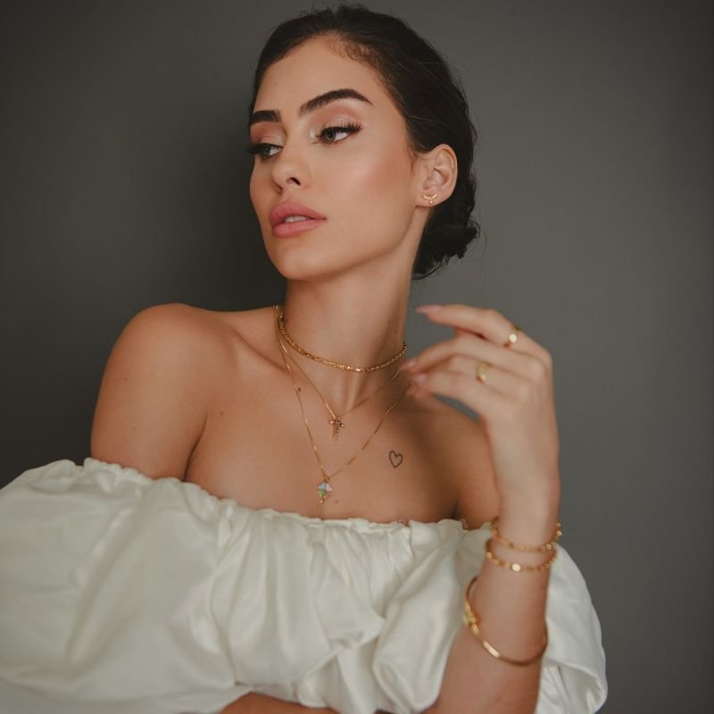 COLAR CRUZ COM ZIRCONIA LILAS E ROSA BANHADO A OURO 18K