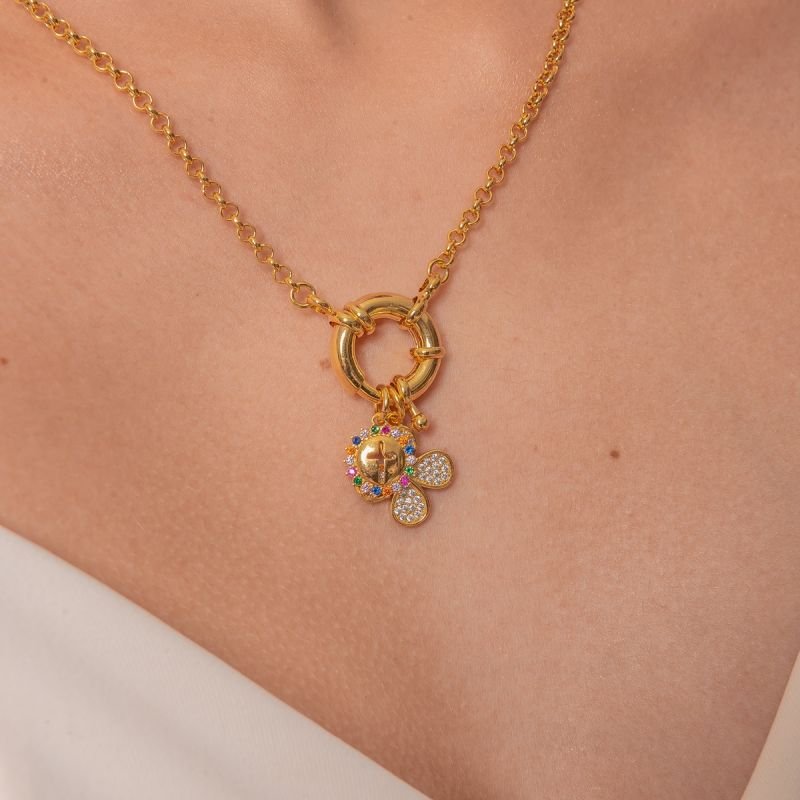 COLAR ELOS CIRCULARES COM FECHO BOIA BANHADO A OURO 18K