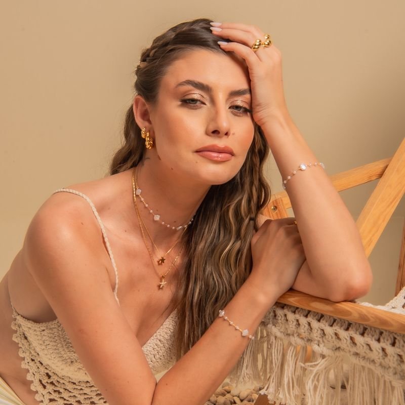 COLAR ESTRELA DO MAR COM ZIRCÔNIA BANHADO A OURO 18K