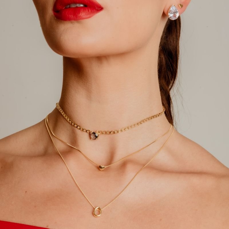 COLAR GOTA VAZADA 7MM BANHADO A OURO 18K