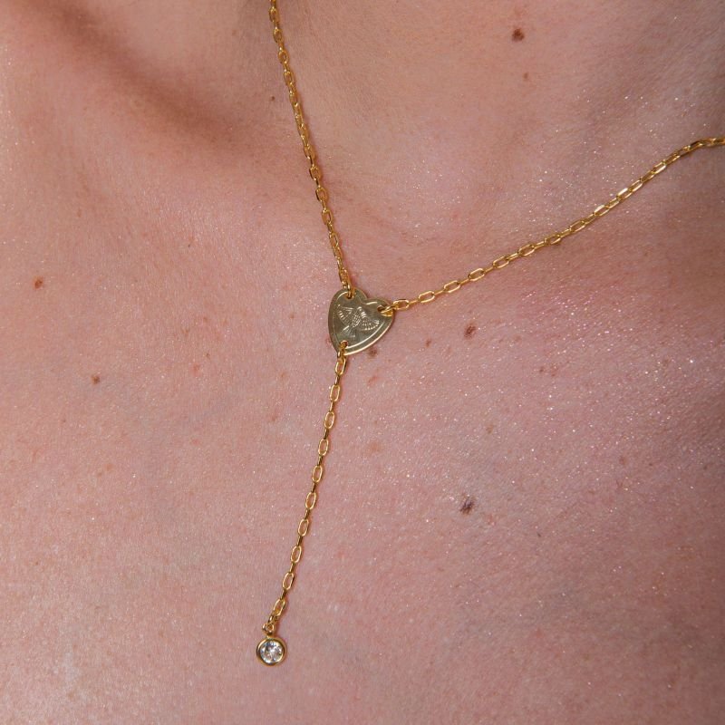 COLAR GRAVATA ESPIRÍTO SANTO ZIRCÔNIA NA PONTA DOURADO FOLHEADO