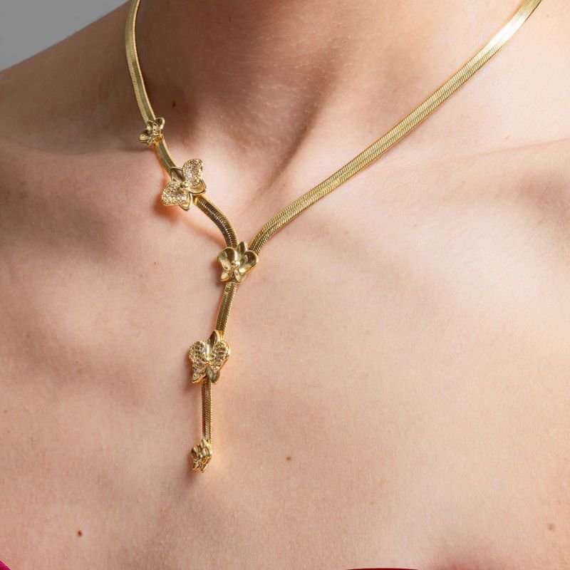 COLAR GRAVATA ORQUIDEA LUXO BANHADO A OURO 18K
