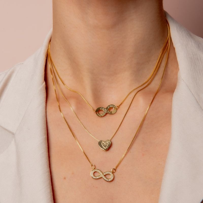 COLAR INFINITO AMOR ETERNO DOURADO FOLHEADO