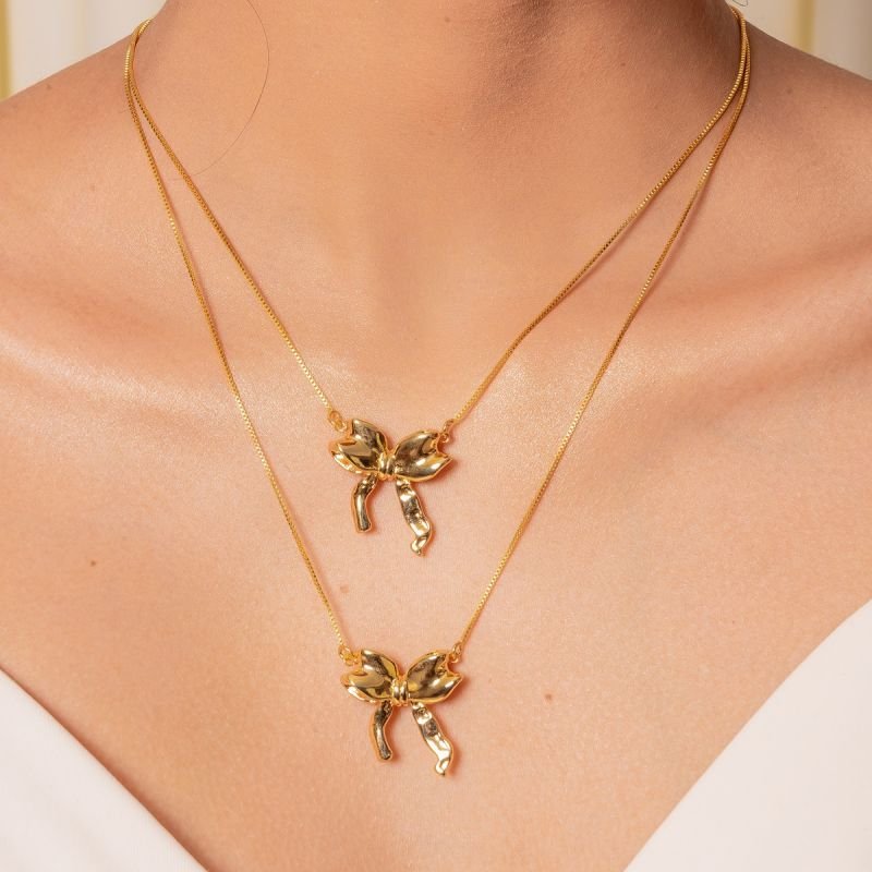 COLAR LAÇO FITA BANHADO A OURO 18KLAÇO FITA BANHADO A OURO 18K