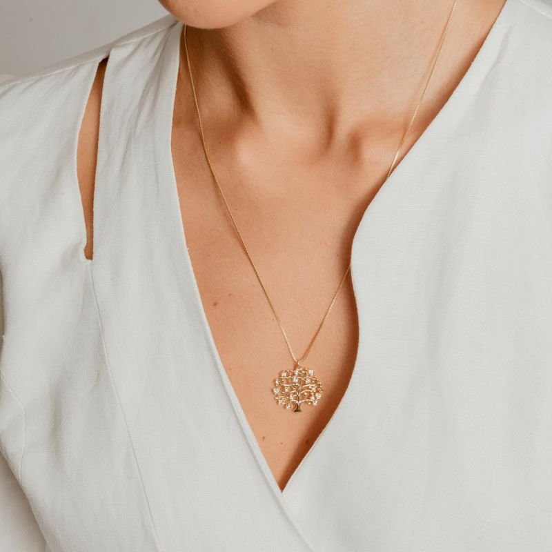 COLAR LONGO ARVORE DE AFETOS BANHADO A OURO 18K