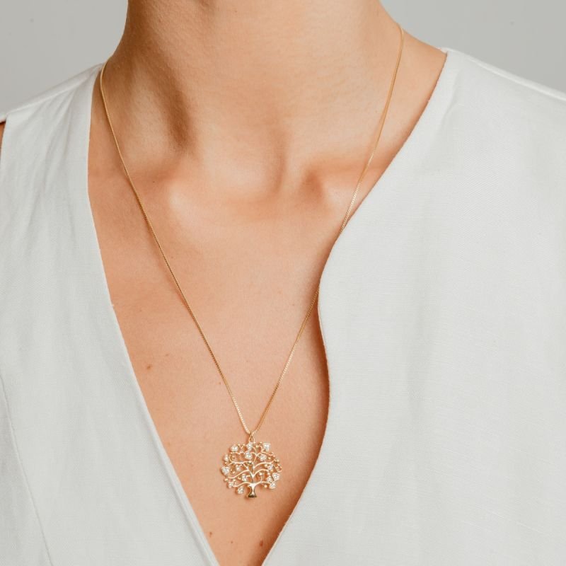 COLAR LONGO ARVORE DE AFETOS BANHADO A OURO 18K
